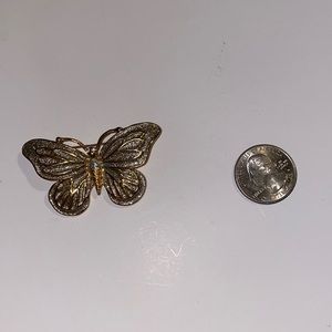 Antique Gold Tone and Crystal Butterfly Brooch Pin